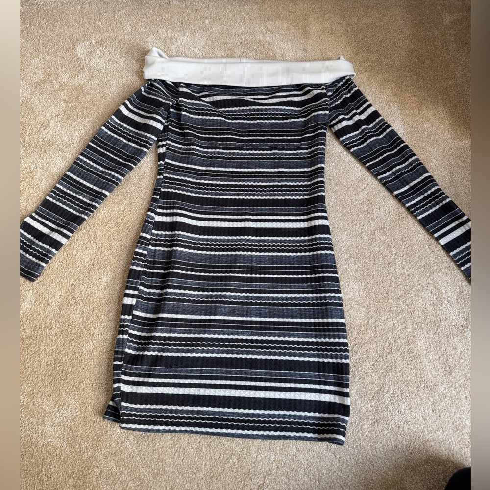 Striped Off-Shoulder Dress - Black and White